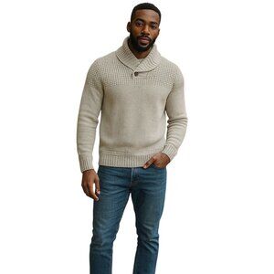 Mantaray Mens Wool Fisherman’s Sweater Cream Size S Coastal Preppy Minimalist